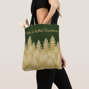 Bolso De Tela Navidades alegres y moras Árboles de oro verde osc