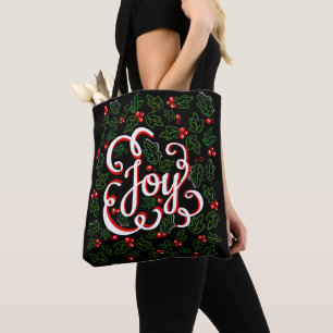 Bolso De Tela Navidades Alegría Florece Holly Berries & Leaves