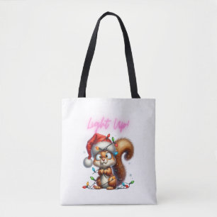 Bolso De Tela Navidades ardilla con tarjeta de luces festivas