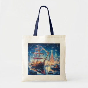 Bolso De Tela Navidades/barco atracado en invierno
