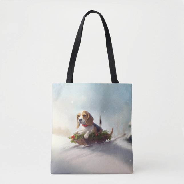 Bolso De Tela Navidades Beagle en invierno (Anverso)