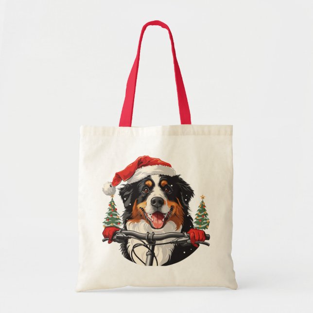 Bolso De Tela Navidades Bicicleta de perro de montaña Bernese (Frente)