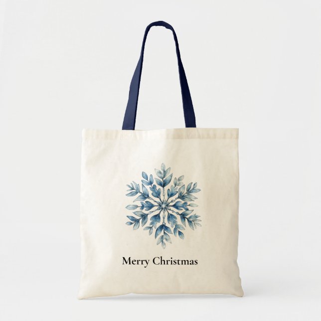 Bolso De Tela Navidades Blue Winter Snowflake (Frente)