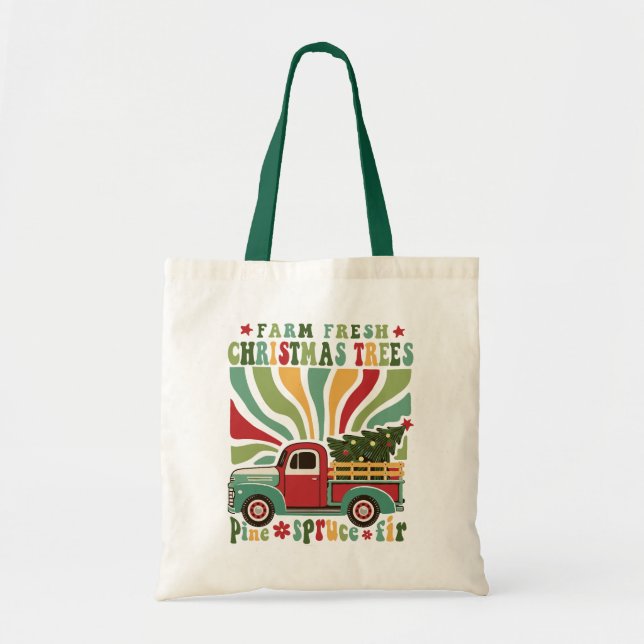 Bolso De Tela Navidades Boho cultivan camión de árboles frescos (Frente)