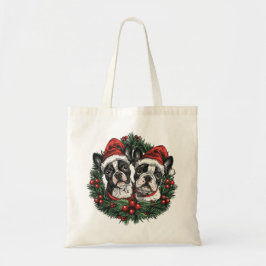 Bolso De Tela Navidades Boston Terrier Dogs Holiday Wreath