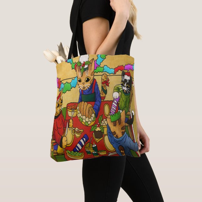 Bolso De Tela Navidades británicos cenan gatos (Detalle)