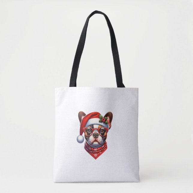 Bolso De Tela Navidades Bulldog francés Santa Hat Frenchie Ugly  (Anverso)
