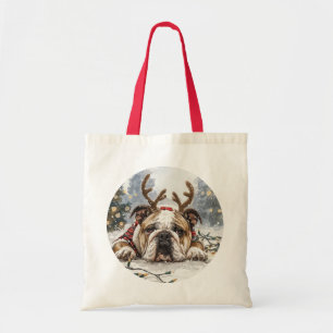 Bolso De Tela Navidades Bulldog inglés reno