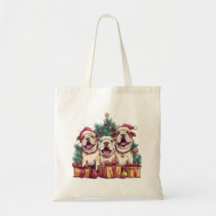 Bolso De Tela Navidades Bulldog inglés Santa Hats