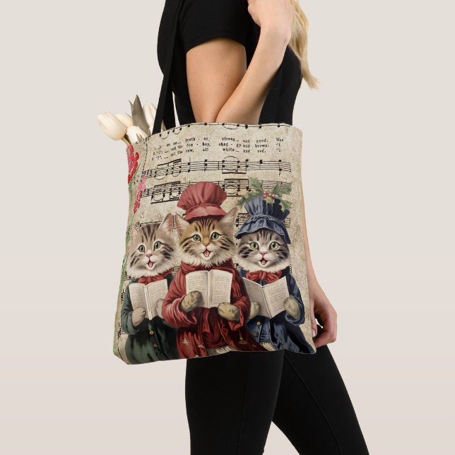 Bolso De Tela Navidades cargando gatos (Detalle)
