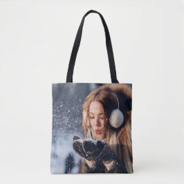 Bolso De Tela Navidades Chica de invierno sopla nieve en su mano