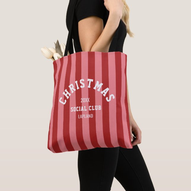 Bolso De Tela Navidades Club Social Red Pink Candy Stripes (Detalle)