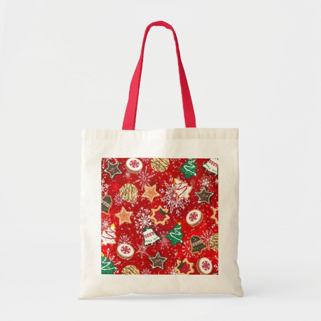 Bolso De Tela Navidades cocina y copos de nieve en rojo (Frente)