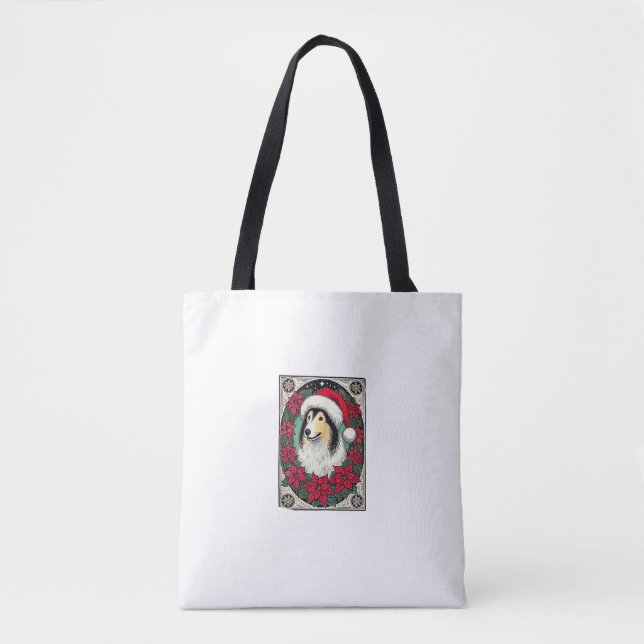 Bolso De Tela Navidades Collie Dog Ilustracion Yule Collies 4 (Anverso)