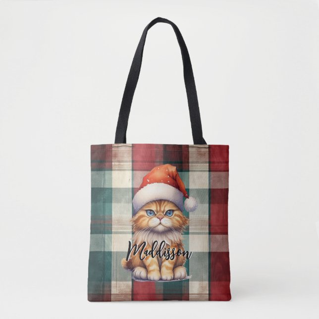 Bolso De Tela Navidades Colocaron Santa Cat Con Nombre (Anverso)