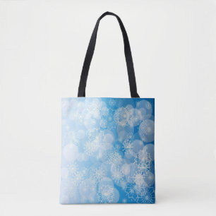 Bolso De Tela Navidades con copos de nieve en un fondo azul