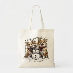 Bolso De Tela Navidades Corgi Dogs Snowman