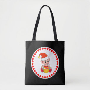 Bolso De Tela Navidades cortos elf rodeados de corazones negros