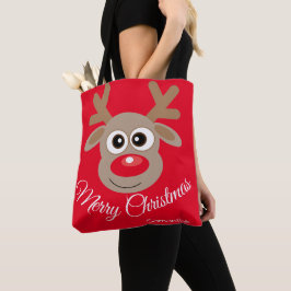 Bolso De Tela Navidades cortos Personalizado de renos Red Tote B