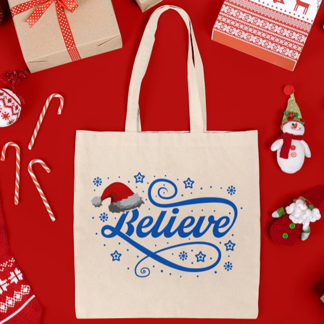 Bolso De Tela Navidades creen que Santa Claus - Santa Hat Blue (Subido por el creador)