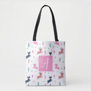 Bolso De Tela Navidades Cute Cerveza Y Árboles Monograma Blanco