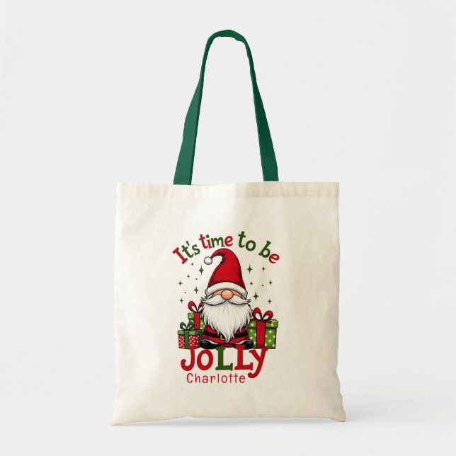 Bolso De Tela Navidades Cute Jolly Santa Nombre Personalizado (Frente)