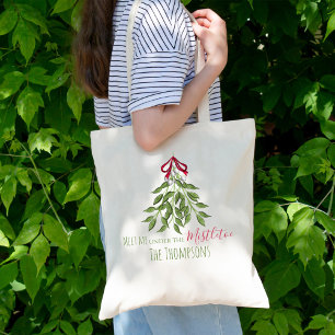 Bolso De Tela Navidades Cute la vegetación de invierno Mistletoe