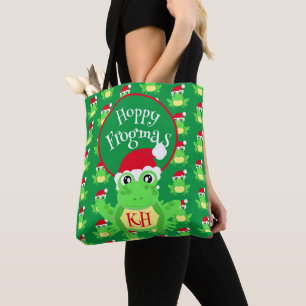 Bolso De Tela Navidades Cute Rana Santa Hat Novedad Verde