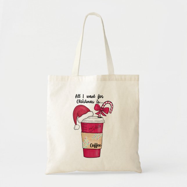 Bolso De Tela Navidades Cute Red Santa Hat Coffee Candy Cane (Frente)