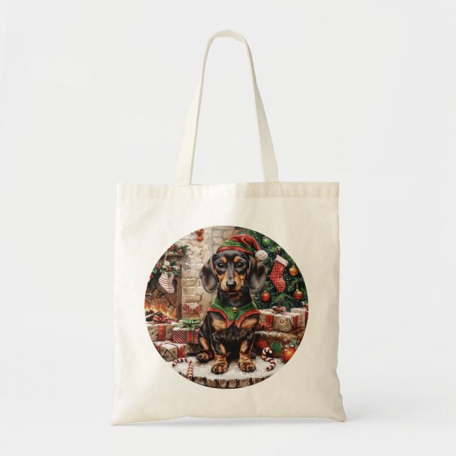 Bolso De Tela Navidades Dachshund Perros Elf (Frente)