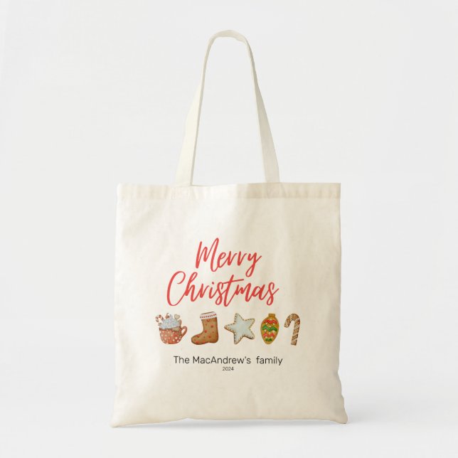 Bolso De Tela Navidades de acuarela galletas beben caramelos (Frente)