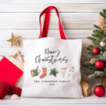 Bolso De Tela Navidades de acuarela galletas beben Tote de caram<br><div class="desc">Un divertido diseño de tazas festivas con favoritos acuarelas de invierno - chocolate caliente,  caña de caramelo,  caldo de leña. Feliz Navidad con letra de escritura contemporánea,  perfecta para celebrar la temporada navideña. puede ser editada,  parte de una colección.</div>