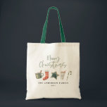 Bolso De Tela Navidades de acuarela galletas beben Tote de caram<br><div class="desc">Un divertido diseño de tazas festivas con favoritos acuarelas de invierno - chocolate caliente,  caña de caramelo,  caldo de leña. Feliz Navidad con letra de escritura contemporánea,  perfecta para celebrar la temporada navideña. puede ser editada,  parte de una colección.</div>