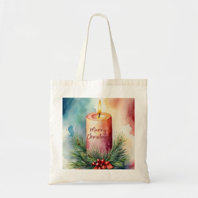 Bolso De Tela Navidades de acuarela Ilustracion festivo de velas (Frente)