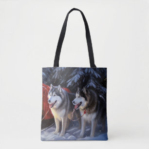 Bolso De Tela Navidades de Alaskan Malamute Snowy Sleigh Ride