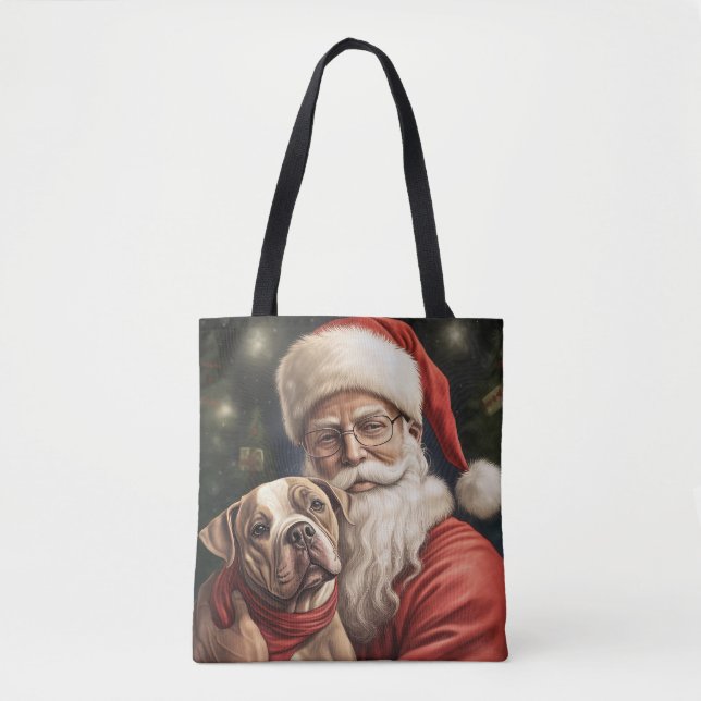 Bolso De Tela Navidades de American Staffordshire con Santa Clau (Anverso)