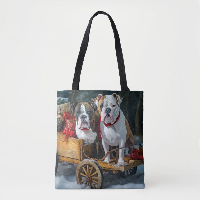 Bolso De Tela Navidades de American Staffordshire Snowy Sleigh (Anverso)
