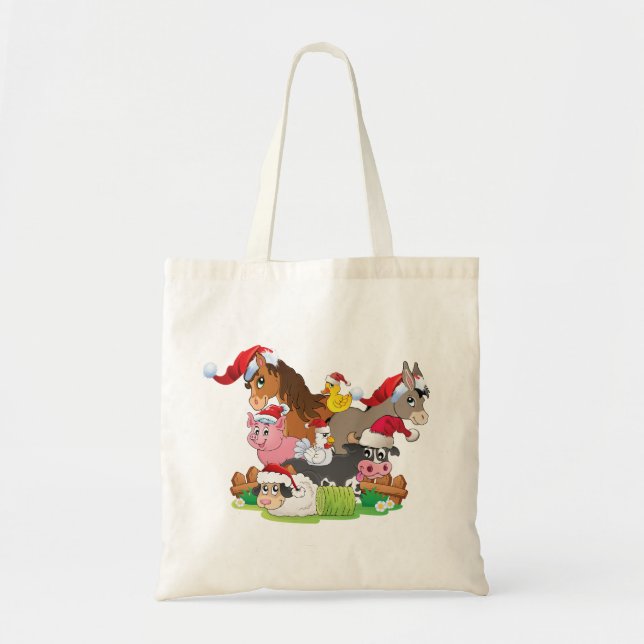 Bolso De Tela Navidades de animales de granja (Frente)