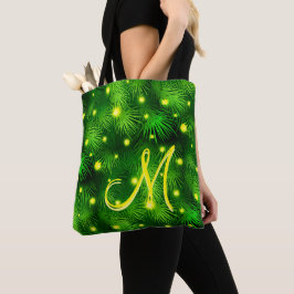 Bolso De Tela Navidades de árbol de Navidad iluminan el monogram