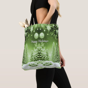 Bolso De Tela Navidades de árboles verdes con bolas de té vacaci