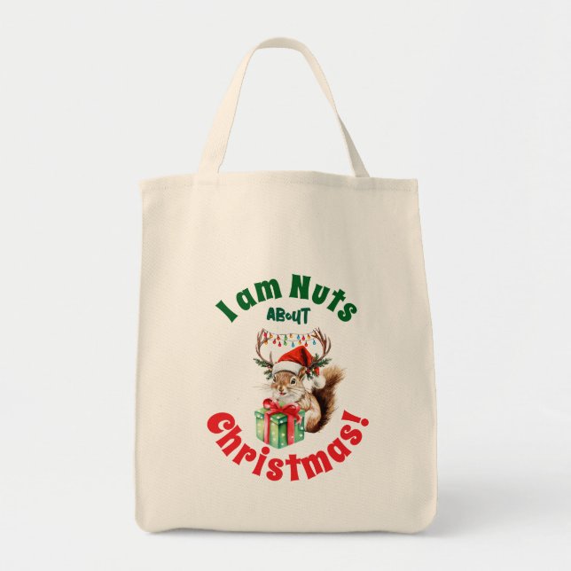 Bolso De Tela Navidades de ardilla con anguilas iluminan la bols (Frente)