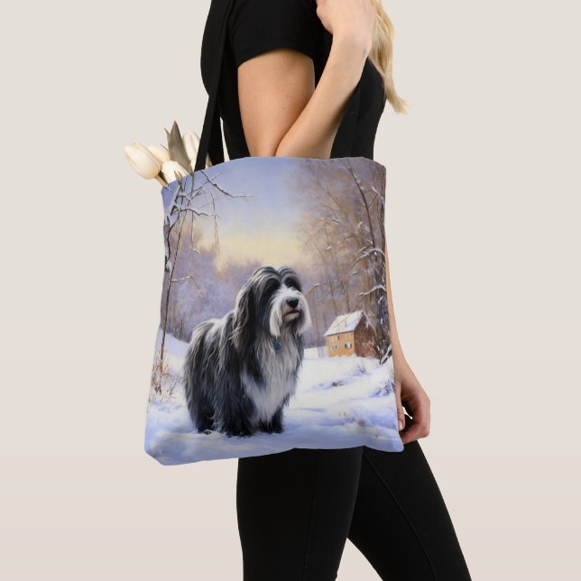 Bolso De Tela Navidades De Beart Collie Let It Snow (Detalle)