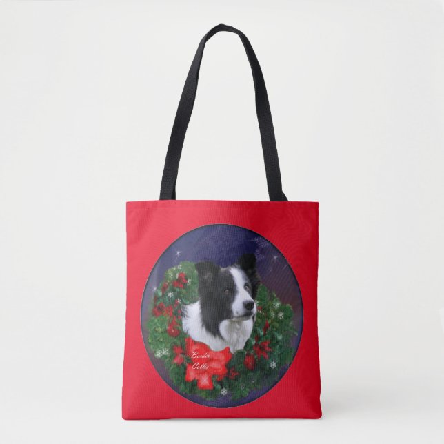 Bolso De Tela Navidades de Border Collie (Anverso)