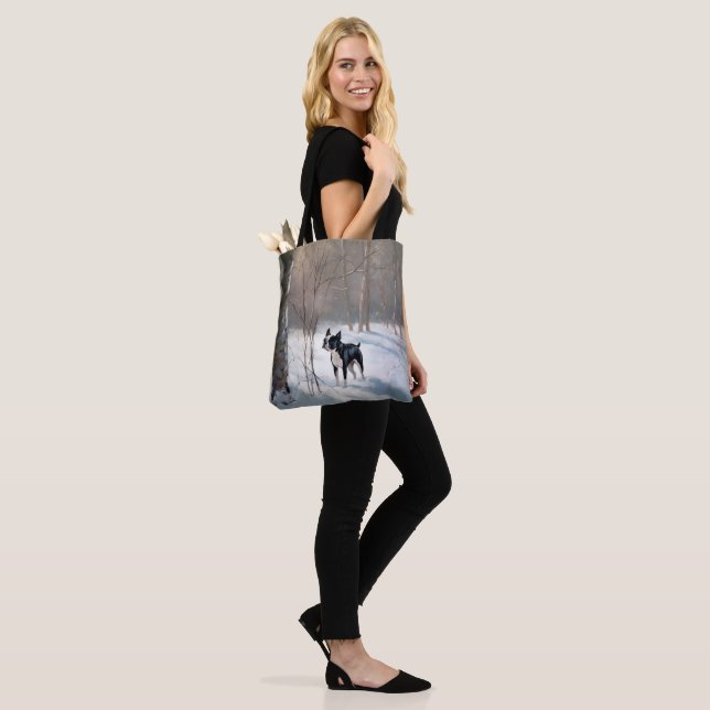 Bolso De Tela Navidades de Boston Terrier Let It Snow (Puesto)