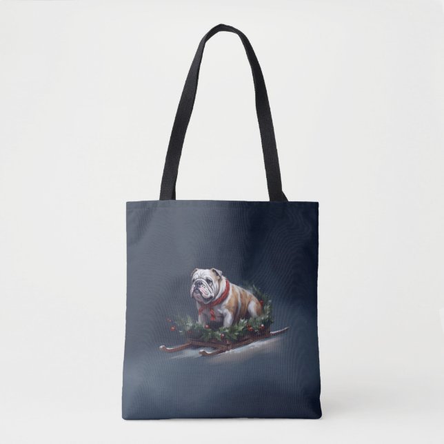 Bolso De Tela Navidades de bulldog nevan invierno (Anverso)