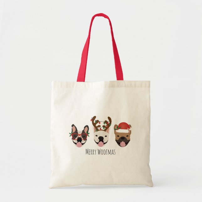Bolso De Tela Navidades de Bulldoges franceses de Merry Woofmas (Frente)