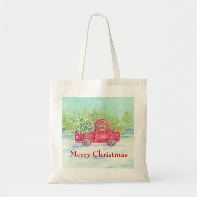 Bolso De Tela Navidades de Camión Rojo Tote Bag (Frente)