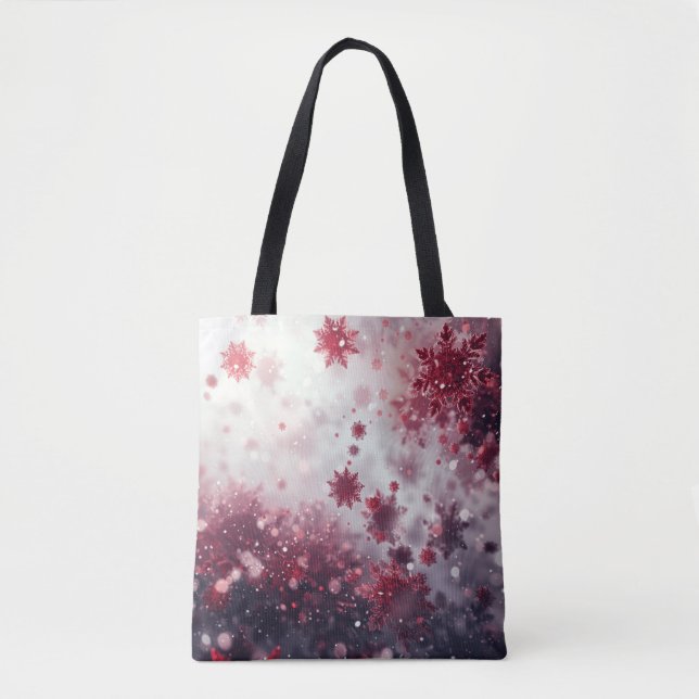 Bolso De Tela Navidades de copos de nieve rojos (Anverso)