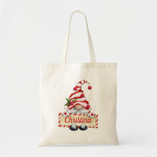 Bolso De Tela Navidades de corte Gnome Red Stried Gorra Nombre p