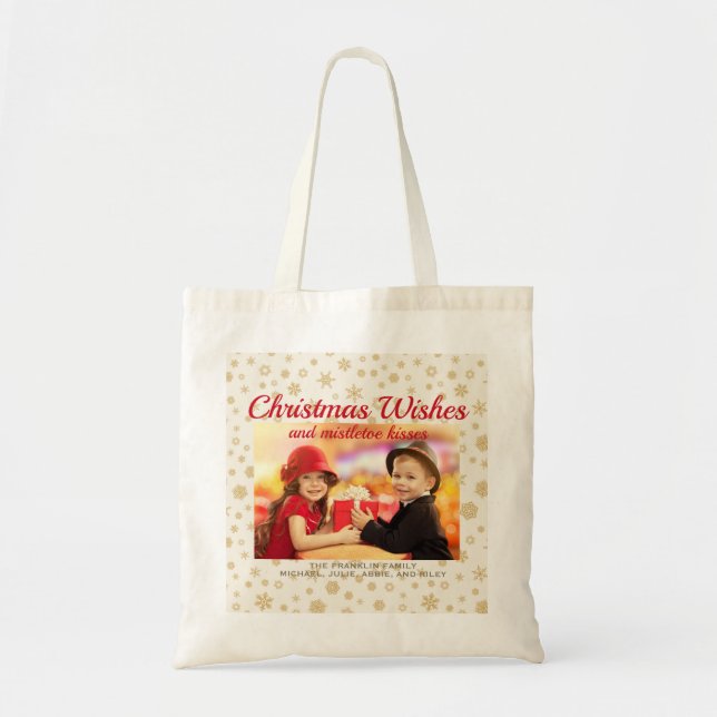 Bolso De Tela Navidades de crema de oro con copos de nieve regal (Frente)